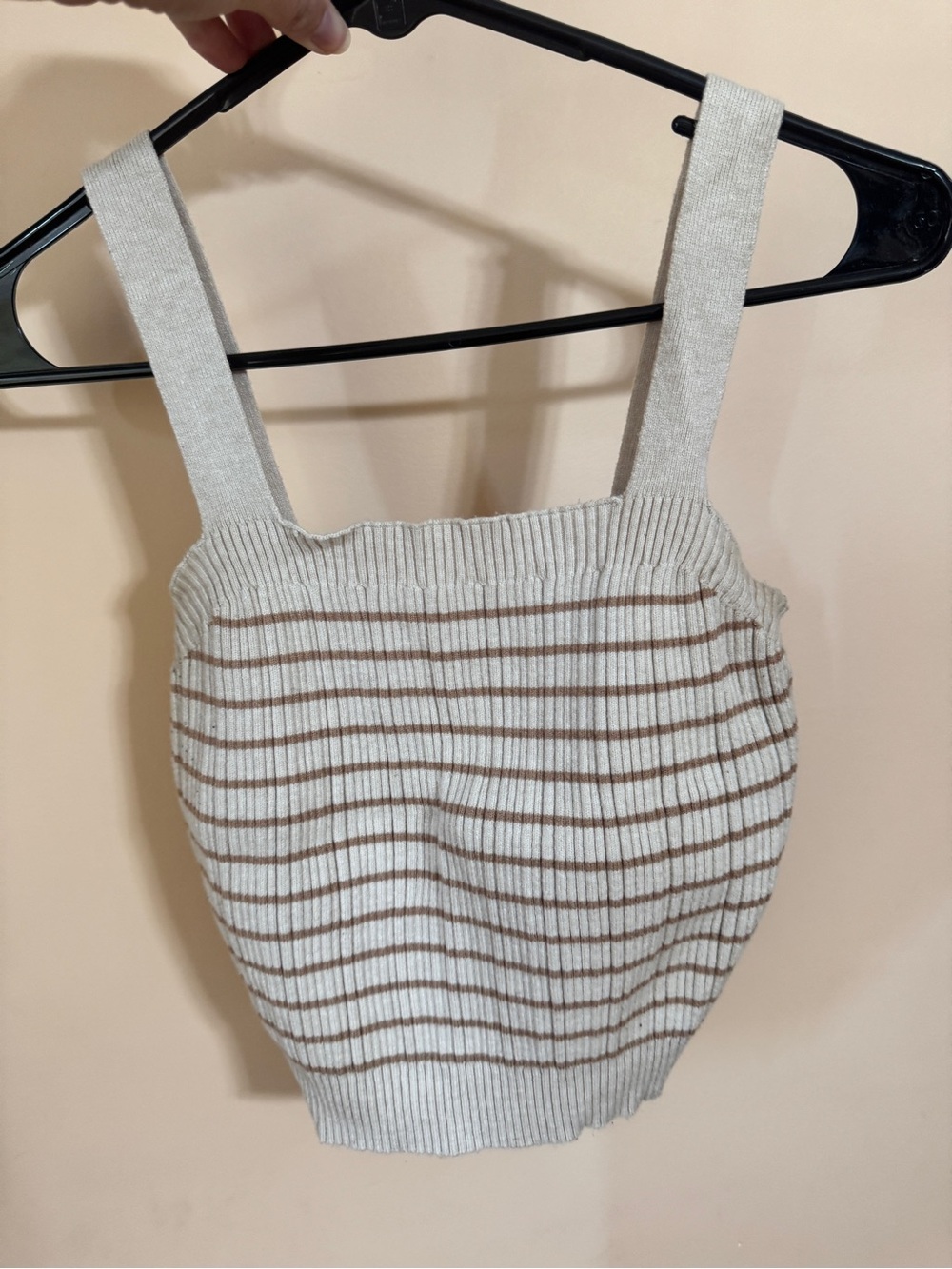 Striped Beige Ribbed Cropped Tank Top - Picture 2 of 3